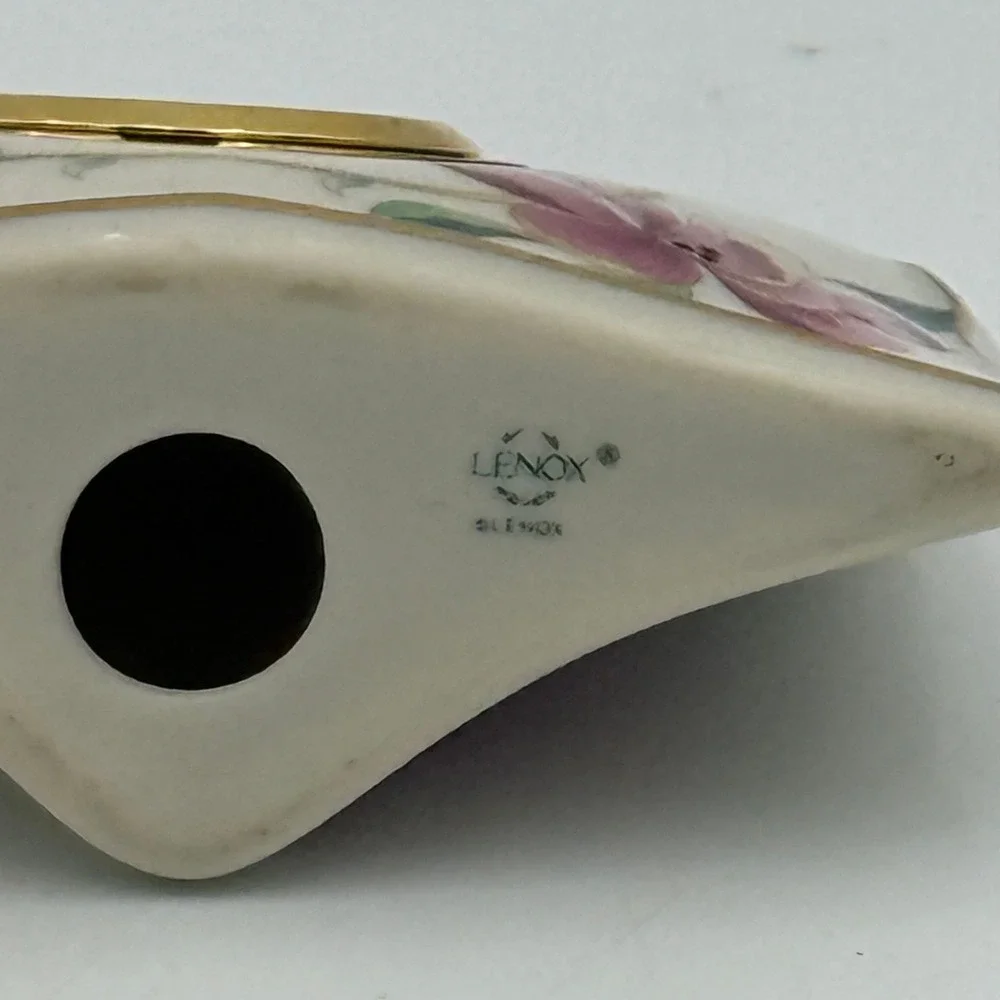 Lenox Floral Porcelain Desk Clock Gold Trim Roman Numeral Peony Pink White